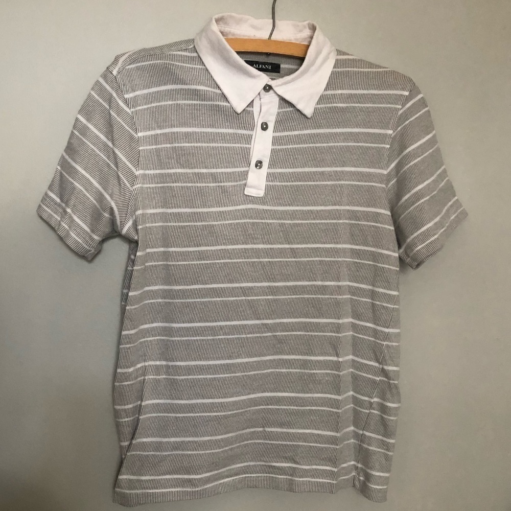 Alfani Gray and White Stripe Polo - Picture 1 of 5